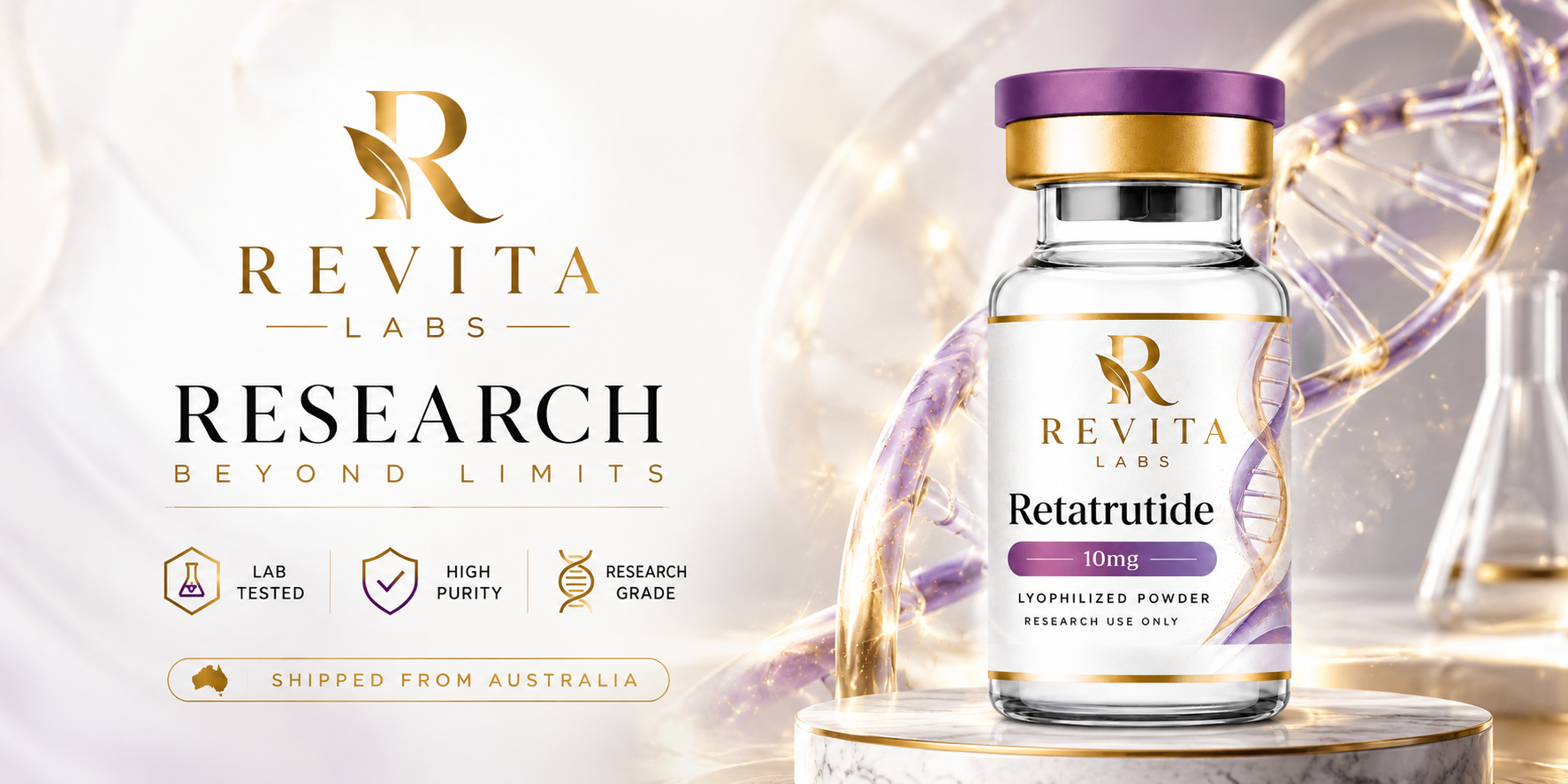 Revita Labs Australia — 99%+ purity research peptides, HPLC-MS verified, same-day dispatch Australia-wide